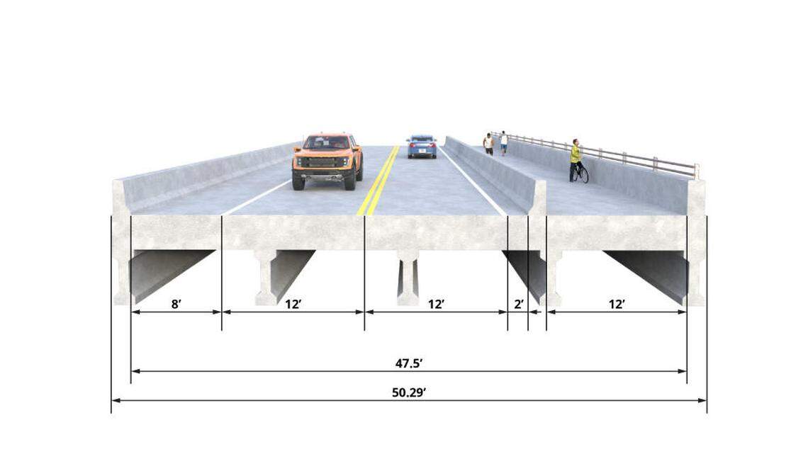 A cross-section of bridges the N.C. Department of Transportation plans to build over Harris Creek and Hodges Mill Creek on Forestville Road in Raleigh.