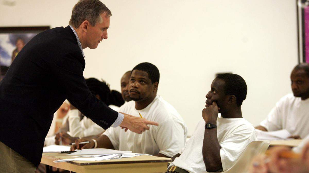 Brian Hamilton, founder of Sageworks, has sold his fin-tech firm Sageworks and will now focus on his non-profit endeavor, Inmates to Entrepreneurs. In this file photo, Hamilton is teaching a class on entrepreneurship at Eastern Correction Institution, a medium correction state facility in Maury. The program trains inmates to be business owners.