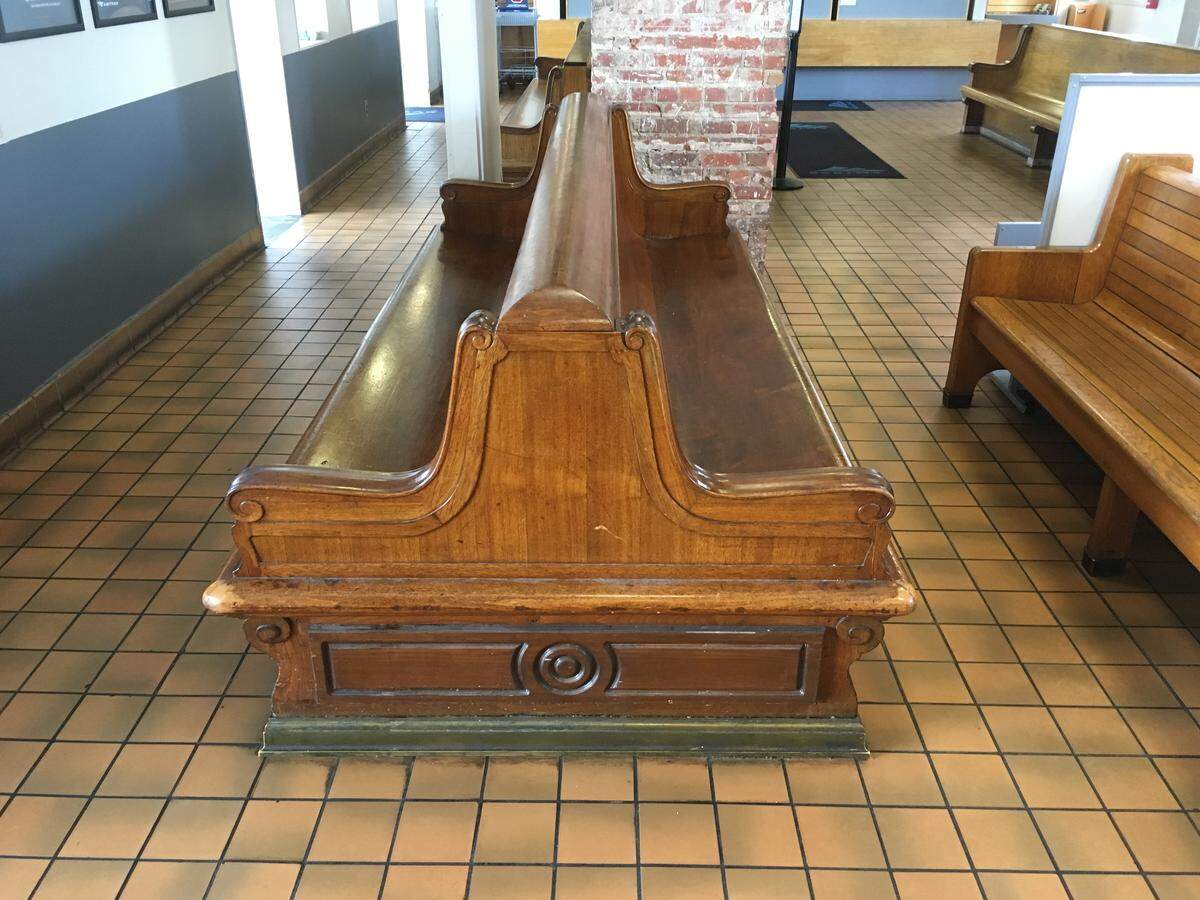 Benches in the waiting room of Raleigh’s old Amtrak station on Cabarrus Street came from Chicago Union Station. They have been returned to Chicago now that the old Raleigh depot will be torn down.