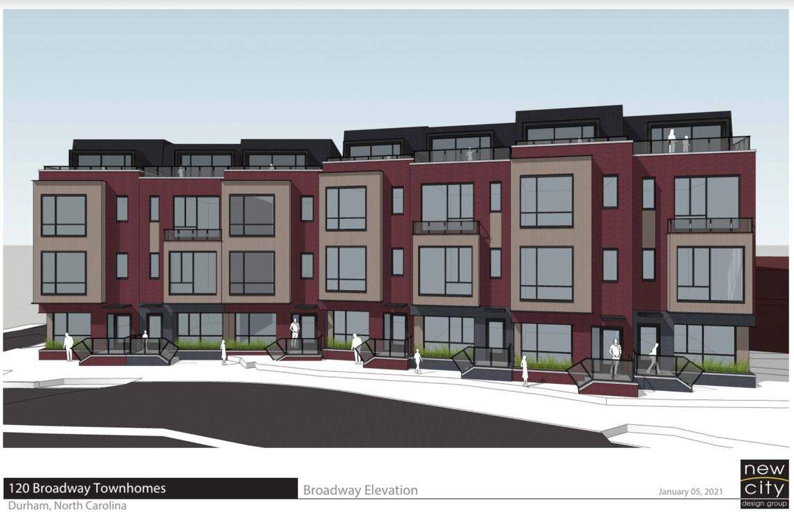The townhomes on 120 Broadway Street in Durham are proposed to be built across from the Durty Bull Brewing Company.