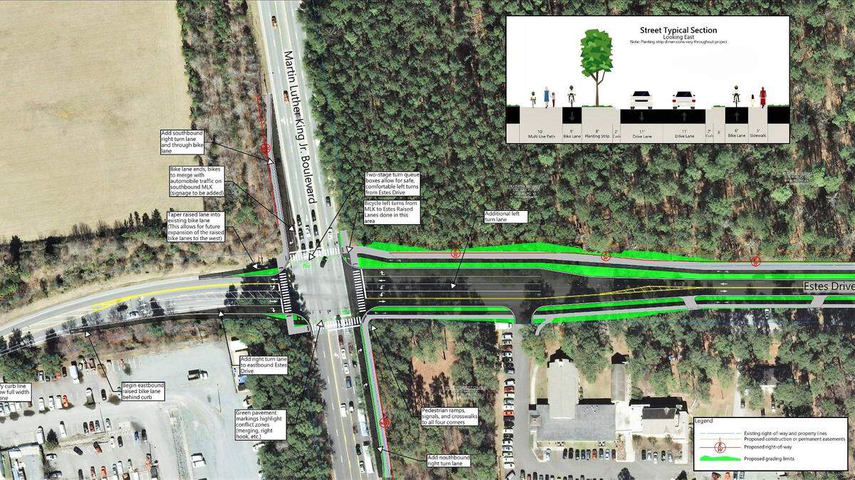 New turn lanes, pedestrian crossings and signals, and bike lanes will be added to the intersection of Martin Luther King Jr. Boulevard and Estes Drive in Chapel Hill.