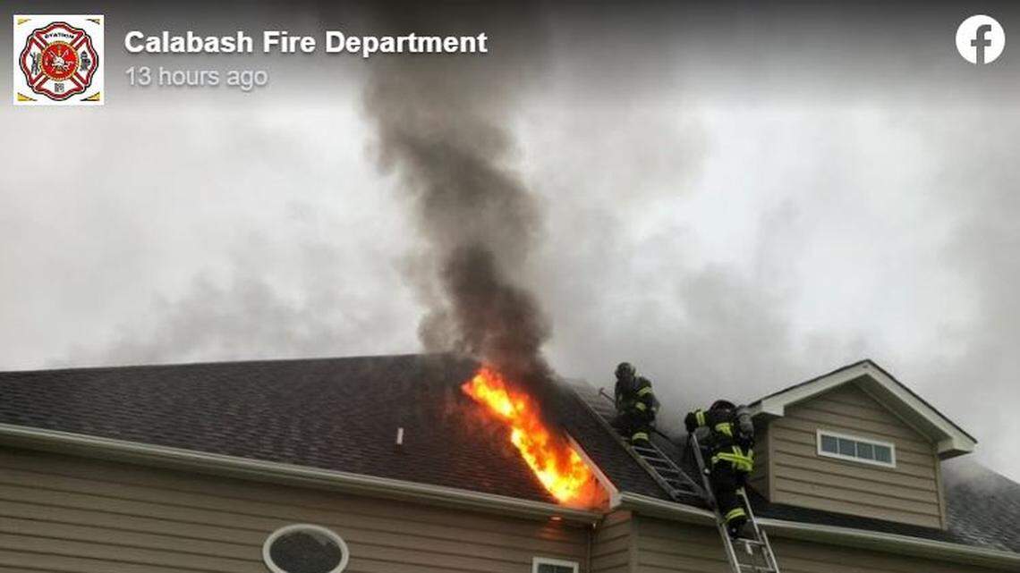 Firefighters said they responded to a house fire that was believed to have been sparked by a lightning strike in Calabash, North Carolina, on Saturday, July 24.