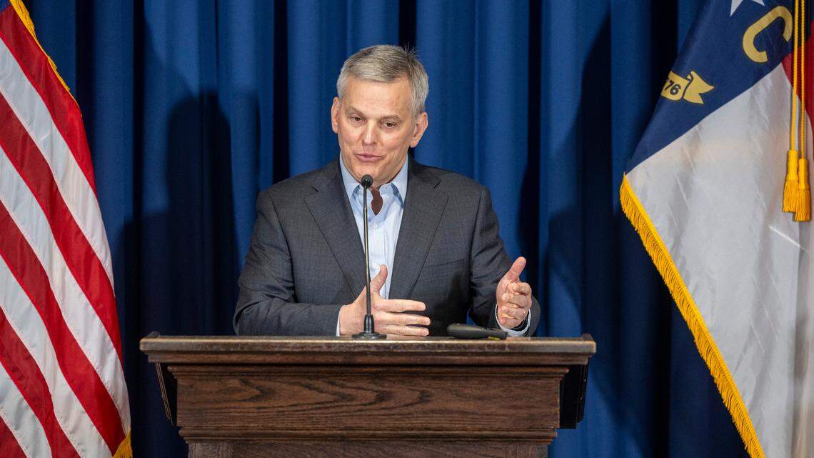 Gov. Josh Stein announces his 2025-27 state budget proposal during a press conference Wednesday, March 19, 2025, at the Albemarle Building in Raleigh.






