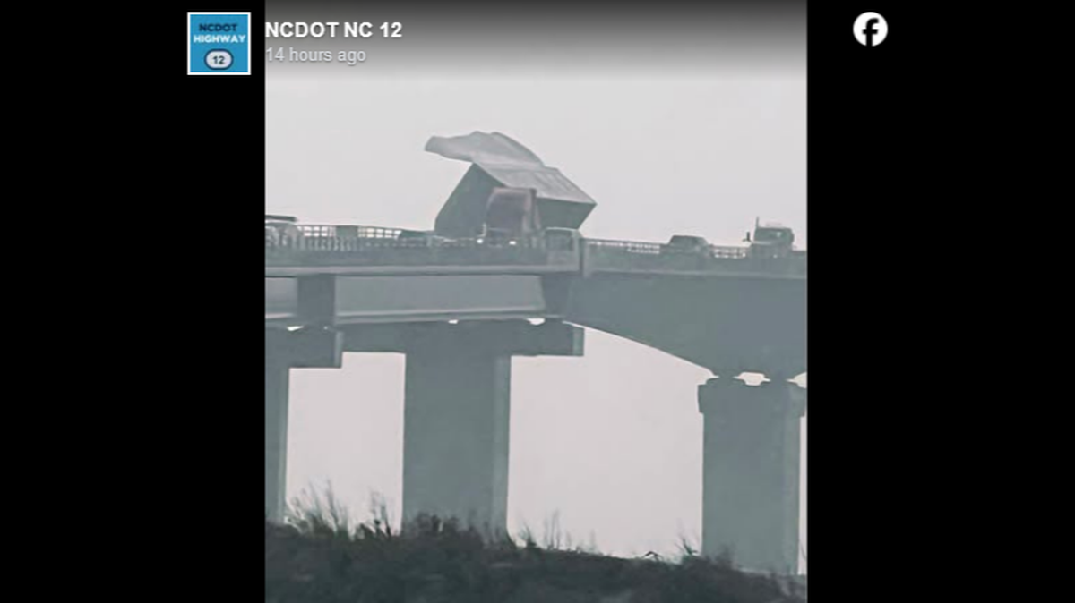 A portion of a mobile home has blown off its trailer on the Marc Basnight Bridge, the North Carolina Department of Transportation reports. Gusts reached 60 mph at parts of the Outer Banks, forecasters say.