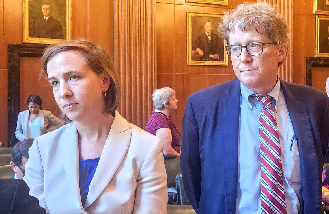 From left to right, attorneys Elizabeth Troutman and Robert King, represented the Gaston County Board of Education in a North Carolina Supreme Court hearing on Wednesday, Sept. 19, 2024.
