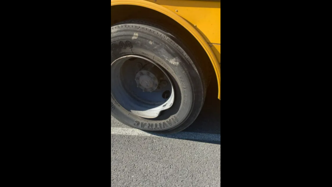 A tire was damaged after the school bus veered into a ditch, Virginia officials said.