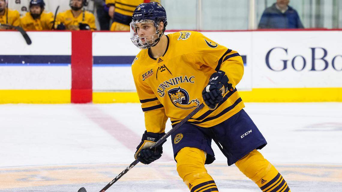 Freshman defenseman Charles-Alexis Legault skates during a game against Brown during the 2022-23 ECAC hockey season.