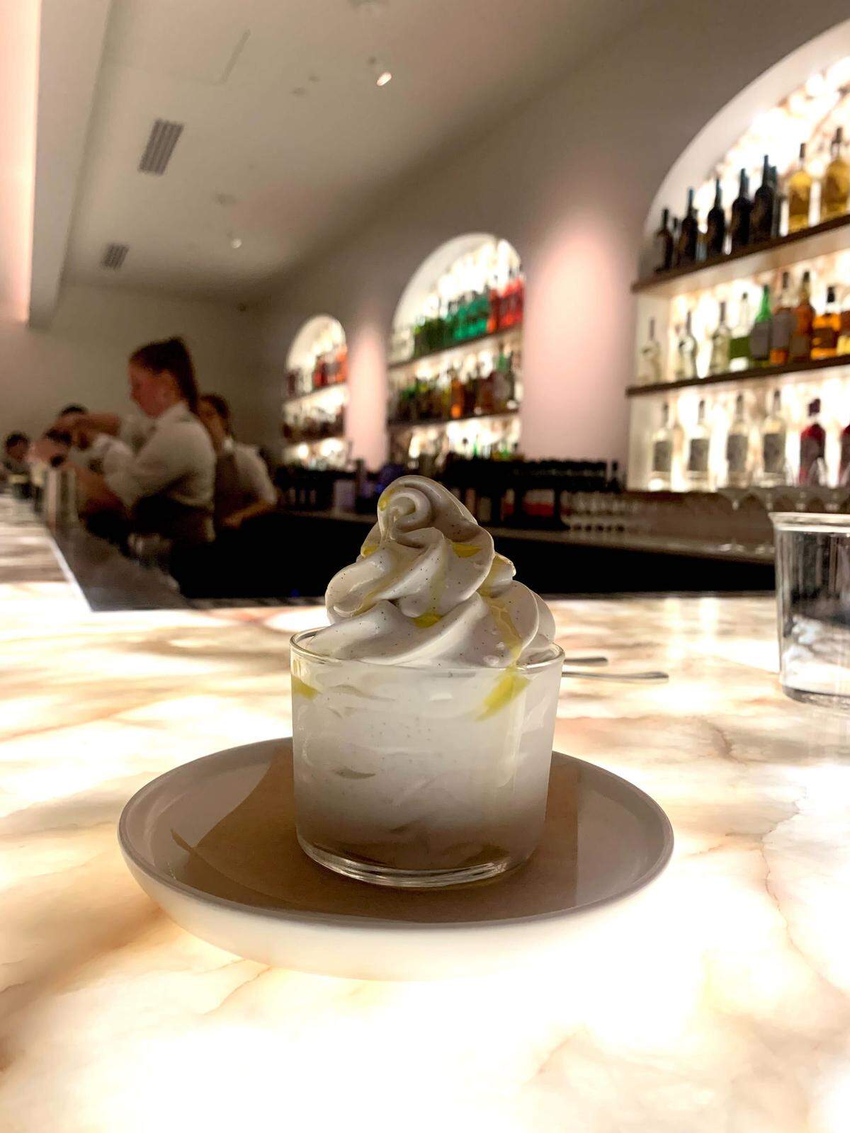 The soft serve ice cream at Brodeto, drizzled with olive oil and finished with a sprinkle of salt.