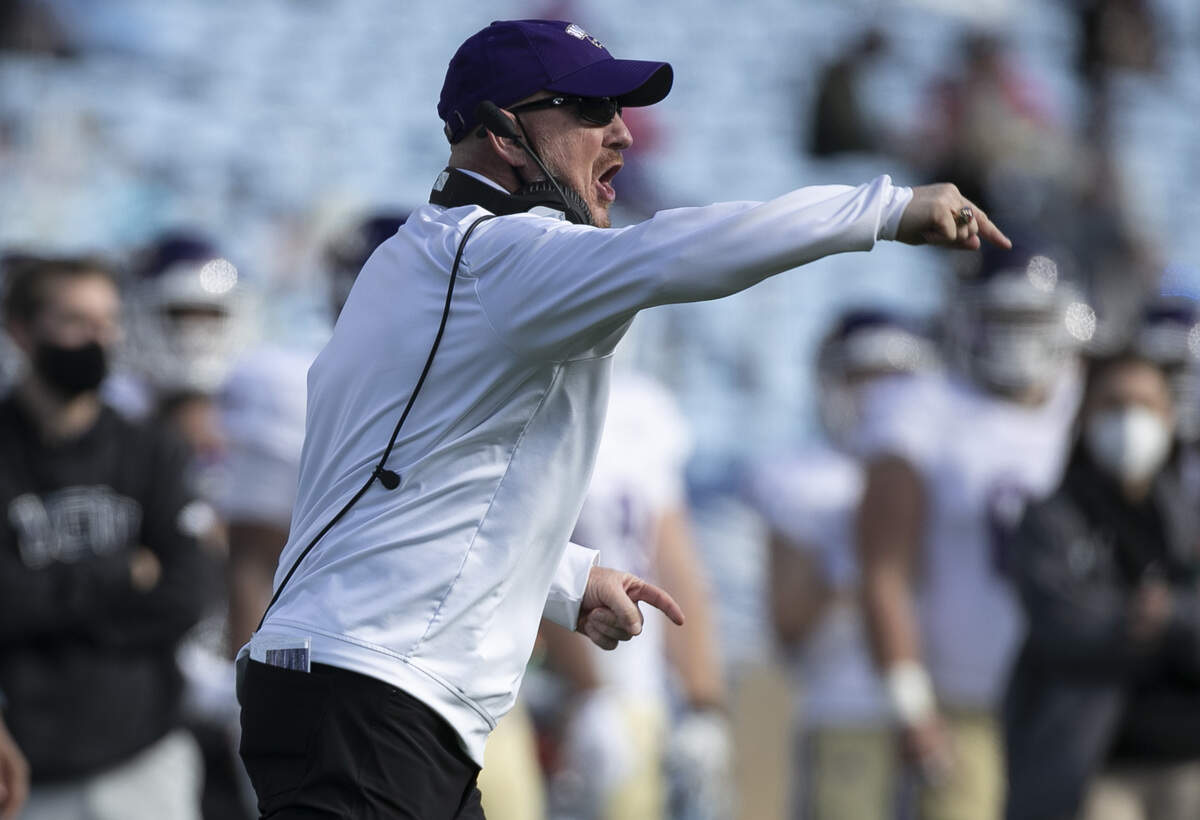 Western Carolina head coach Mark Speir yells directions to his team in the second quarter against North Carolina on Saturday, December 5, 2020 at Kenan Stadium in Chapel Hill, N.C.