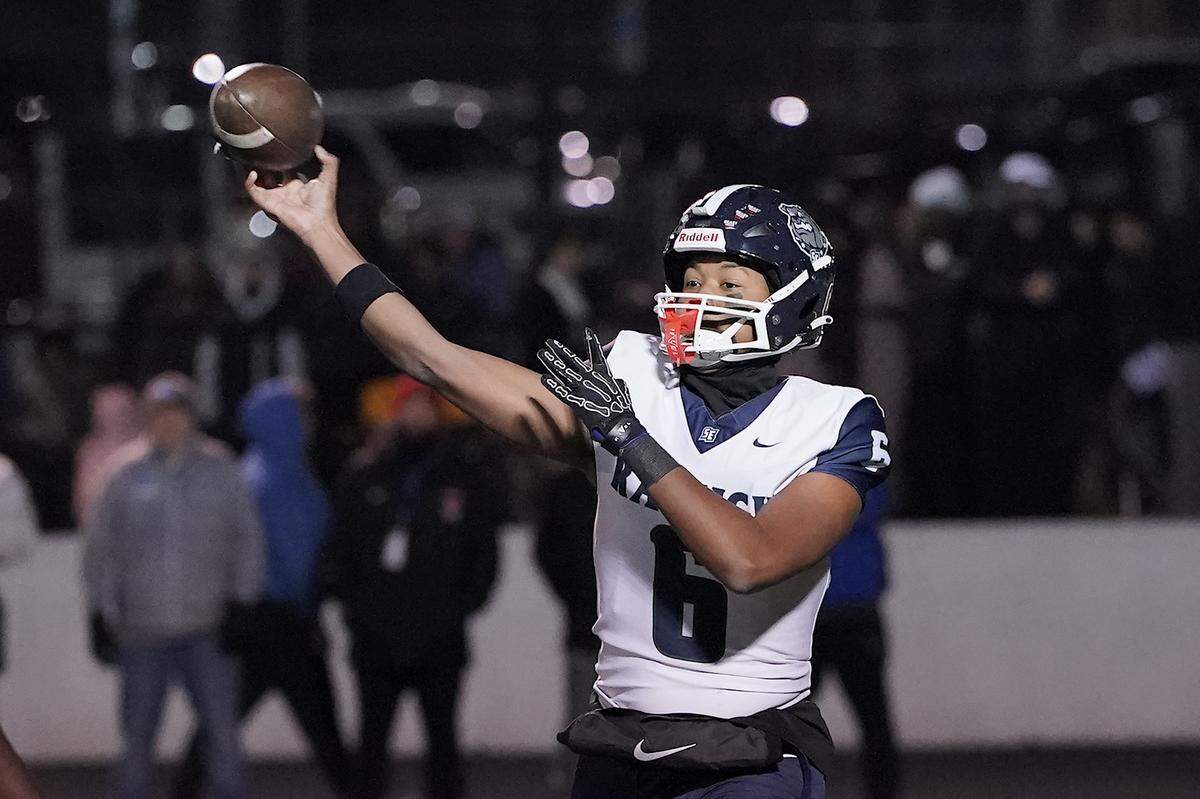 Southeast Raleigh quarterback Tydreke Powell Jr. (6) launches the pass downfield against Clayton during the first half. The Clayton Comets and the Southeast Raleigh Bulldogs met in the fourth round of the NCHSAA 7A Playoffs in Clayton, N.C. on November 28, 2025.