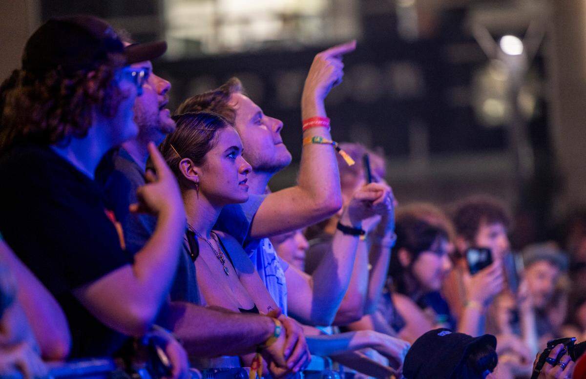 Fans watch as Pavement performs Thursday, Sept. 7 2023 at City Plaza in Raleigh during the annual Hopscotch Music Festival.