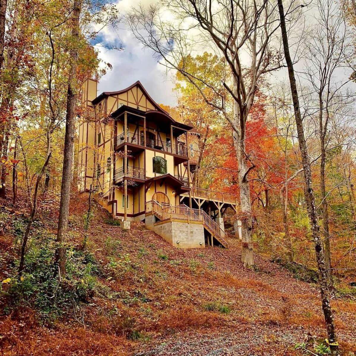 This Raleigh home, owned by Zach Milburn, is listed on Zillow for $5.5 million. Amenities include a hobbit door, a four-story spiral staircase, and an NFT.