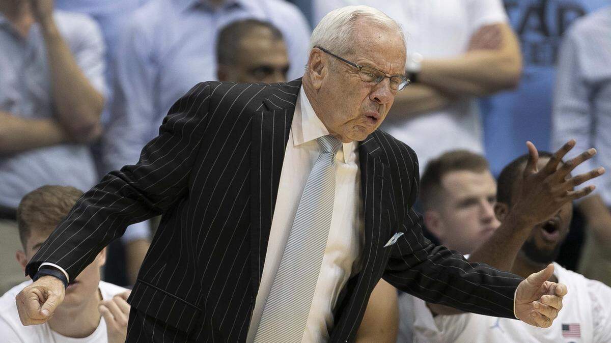 North Carolina coach Roy Williams reacts to poor play by his team in the second half against Ohio State on Wednesday, December 4, 2019 at the Smith Center in Chapel Hill, N.C.