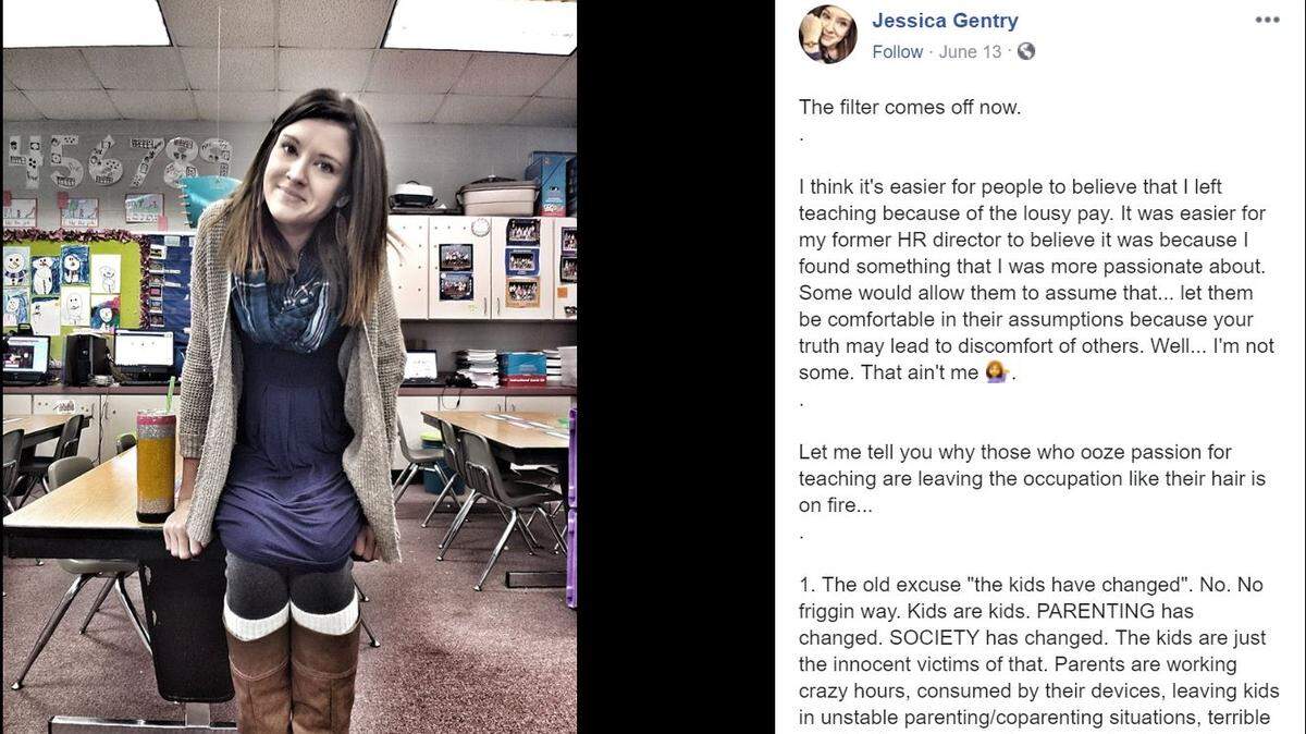 A former Virginia teacher explained on Facebook why people in the profession leave their jobs.