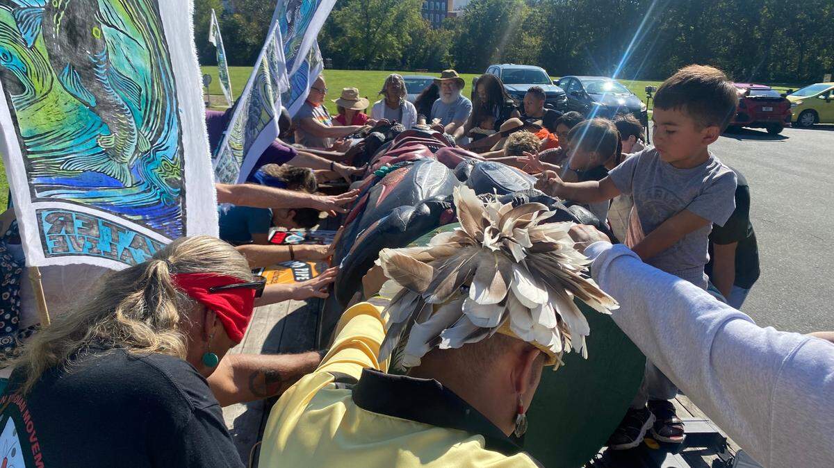 A 5,000-pound totem pole carved by members of the Lummi Nation is touring the country in support of imprisoned Native American activist Leonard Peltier. On its stop in Haw River, it brought awareness to environmental concerns over the proposed MVP pipeline.