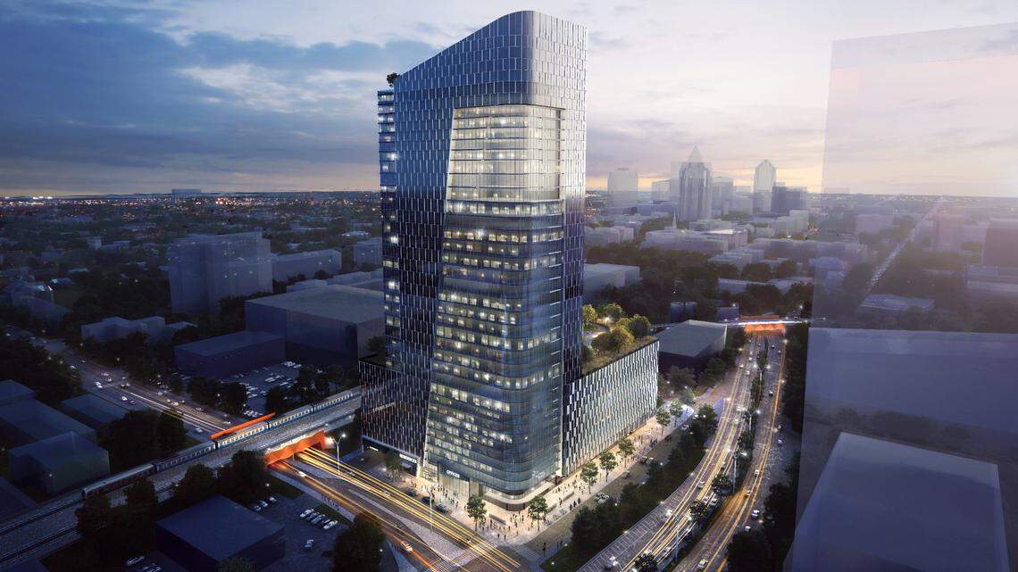 Rendering of a planned development at the intersection of Peace Street and Capital Boulevard in downtown Raleigh.