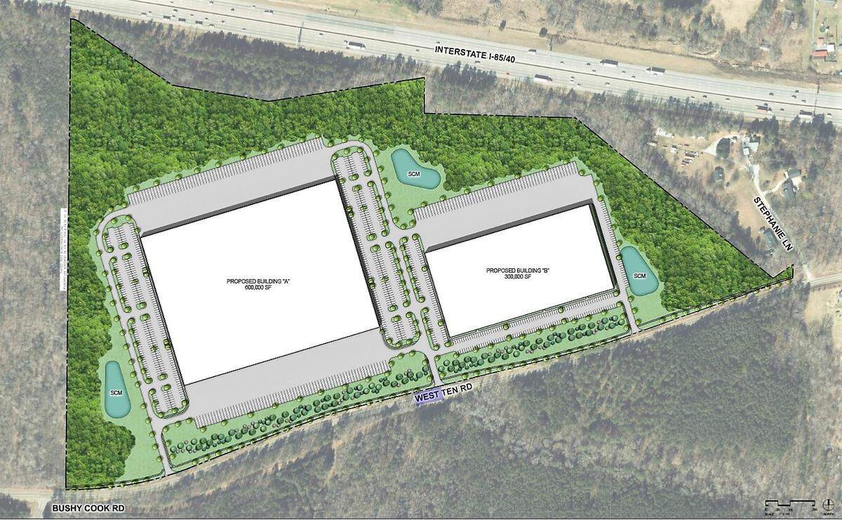 A Winston-Salem developer wants to build 900,000 square feet of warehouse and light industrial space in two buildings on West Ten Road in Orange County.