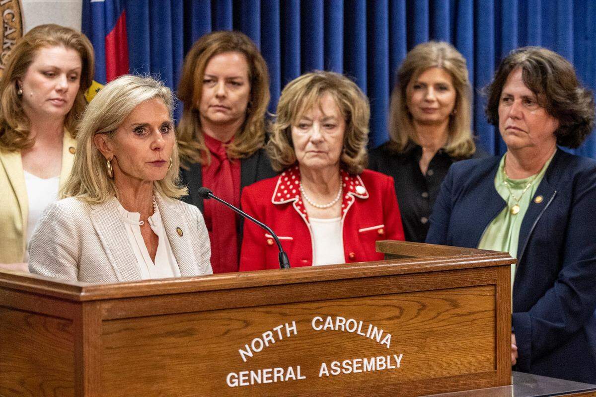 Republican lawmakers announce a deal to restrict abortion after the first trimester of pregnancy during a press conference at the State Legislature Building on Monday, May 2, 2023.