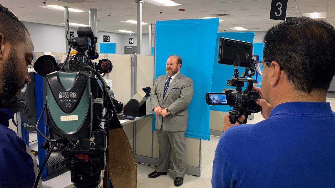 North Carolina DMV Commissioner Wayne Goodwin on the day he got his REAL ID driver license in Raleigh in September 2022.