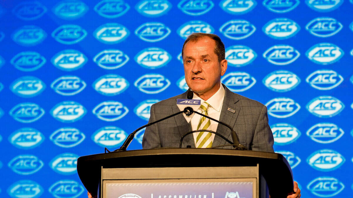 ACC commissioner Jim Phillips speaks to the media during ACC Kickoff in Charlotte on Monday, July 22, 2024.