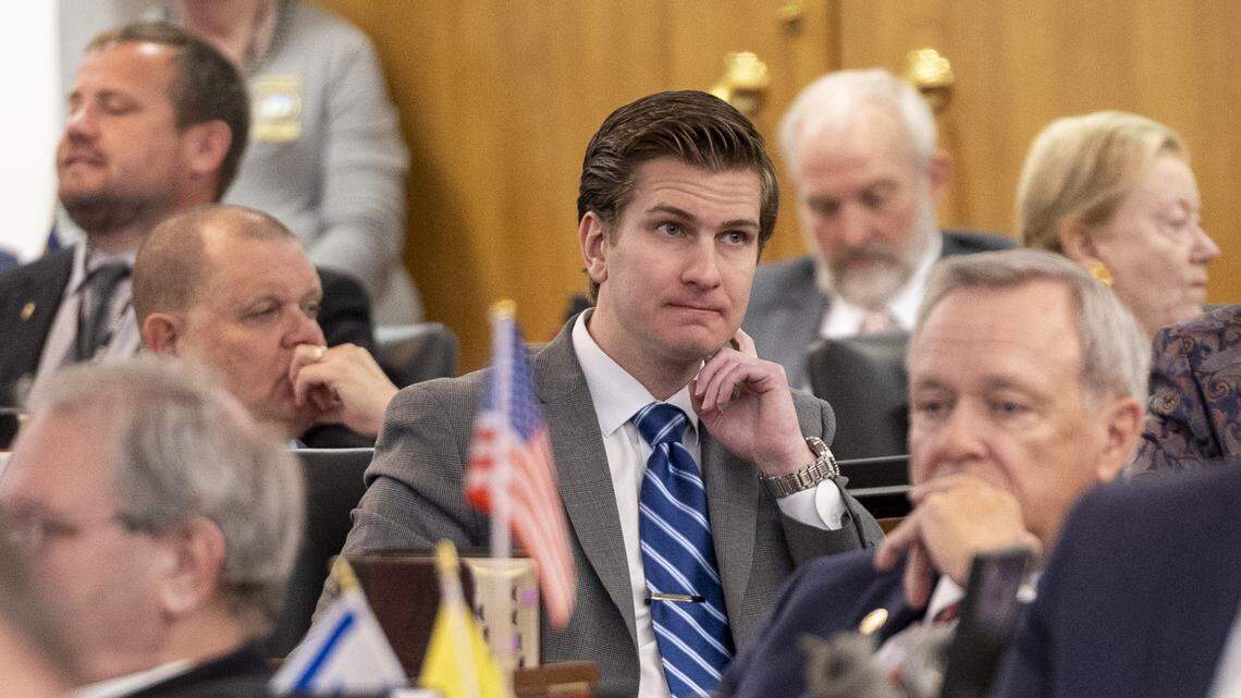 Republican&nbsp;House Deputy Majority Whip, Jake Johnson, on the House floor on Tuesday, Feb. 25, 2025 at the North Carolina General Assembly.