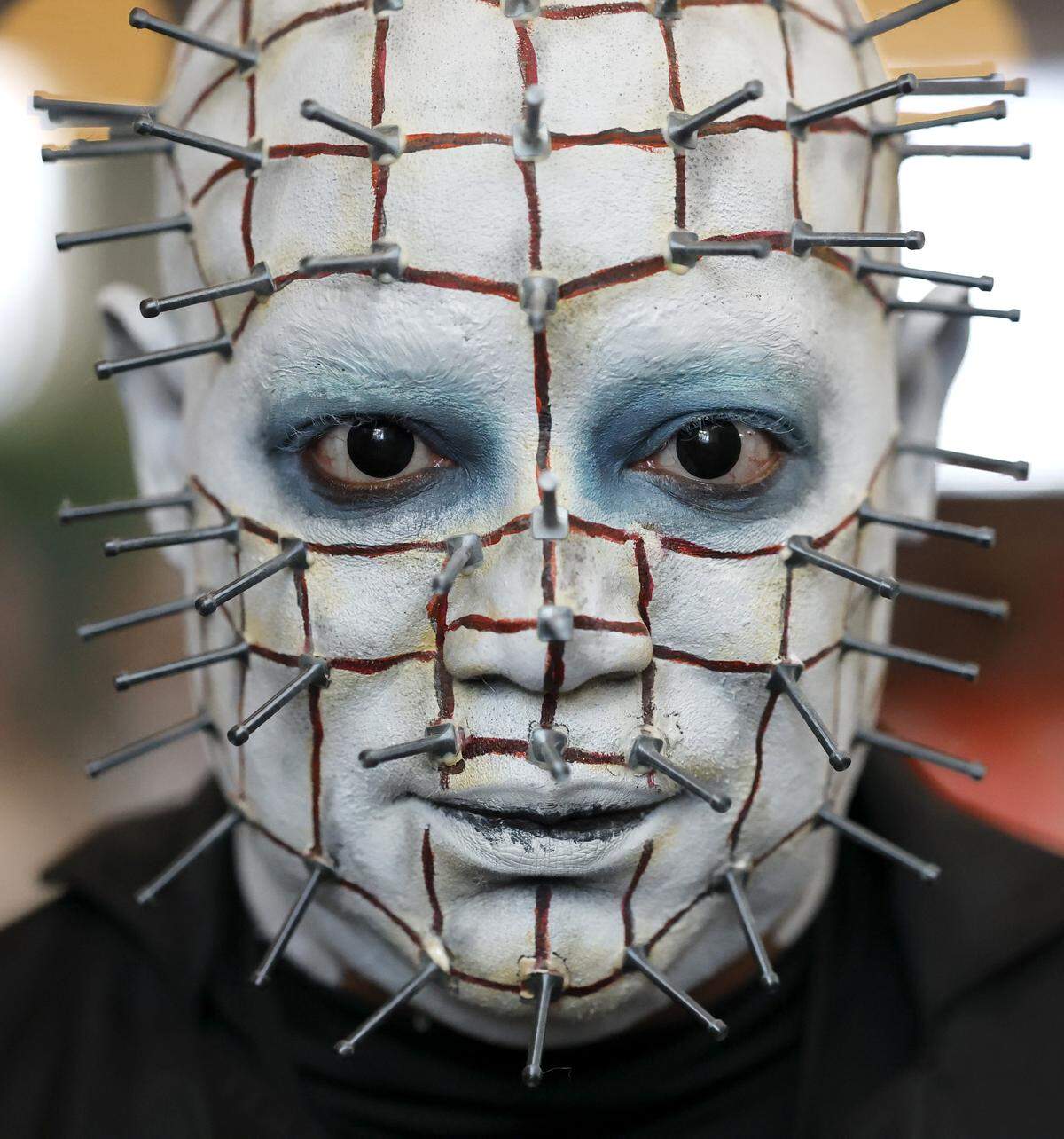 Dwayne Miller of Youngsville, dressed as Pinhead from Hellraiser, poses for a photo during GalaxyCon Raleigh at the Raleigh Convention Center Saturday, July 26, 2025.