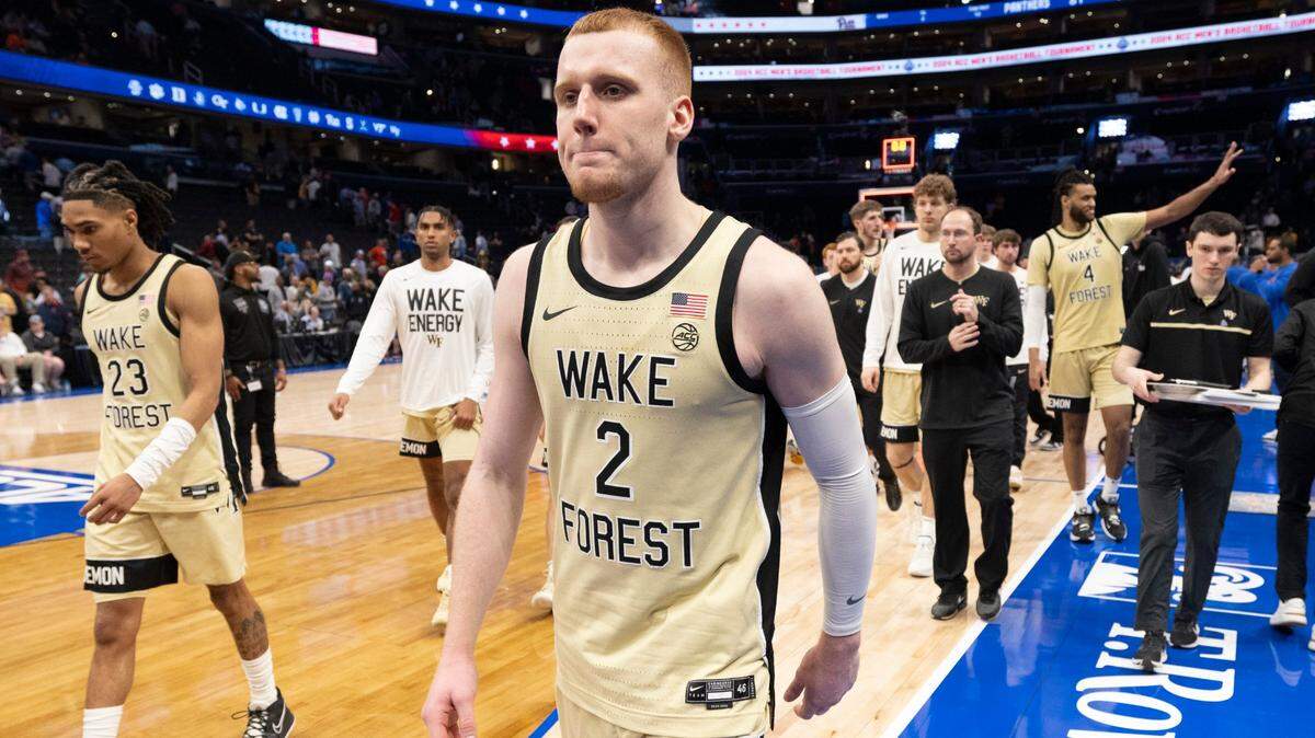 Wake Forest’s Cameron Hildreth (2) leaves the court following the Demon Deacon’s 81-69 loss to Pittsburgh in the quarterfinals of the ACC Men’s Basketball Tournament at Capitol One Arena on Wednesday, March 13, 2024 in Washington, D.C.