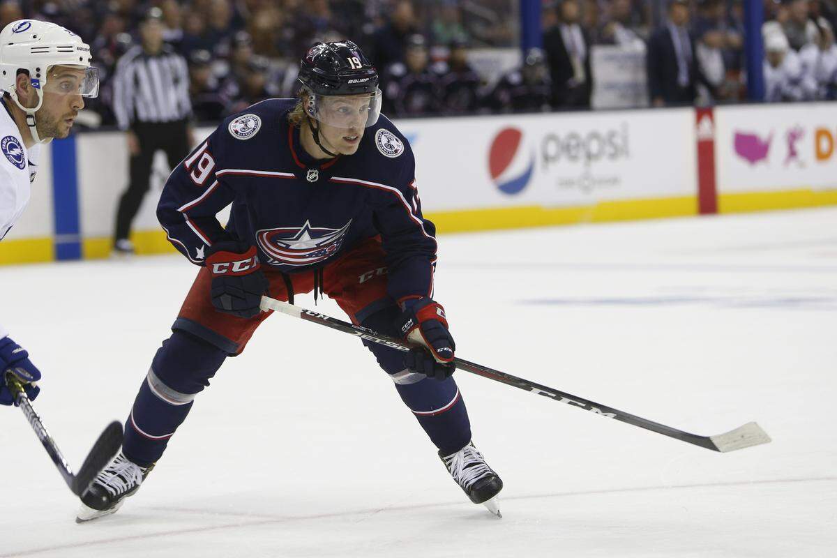 Columbus Blue Jackets’ Ryan Dzingel plays against the Tampa Bay Lightning during Game 3 of an NHL hockey first-round playoff series Sunday, April 14, 2019, in Columbus, Ohio. (AP Photo/Jay LaPrete)