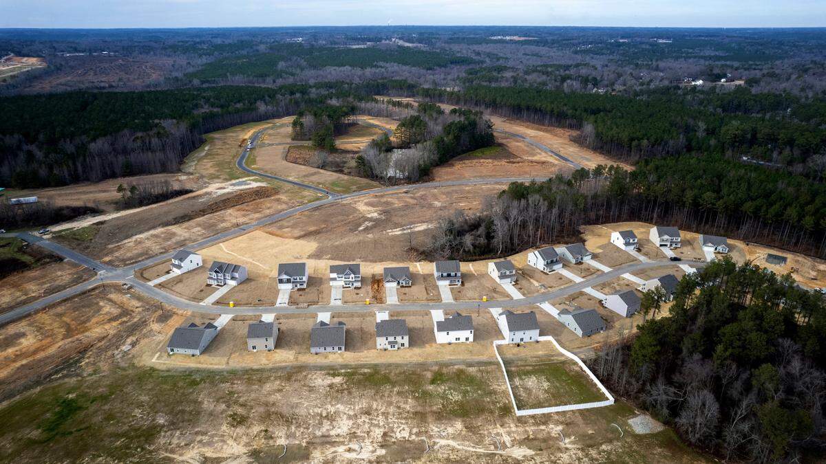 Aerial views of Atherstone, a nearly 400-lot subdivision off N.C. 210 between Angier and Lillington where new homes start at $300,000.