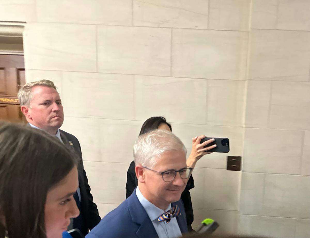 Speaker Patrick McHenry leaves a Republican Conference meeting on Friday, Oct. 13, 2023, in Washington, D.C.
