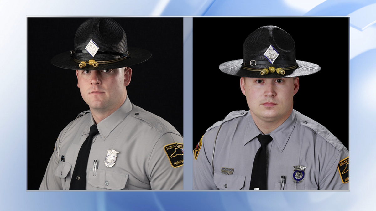 North Carolina State Troopers Garrett Macario (left) and Matthew Morrison are on administrative leave.