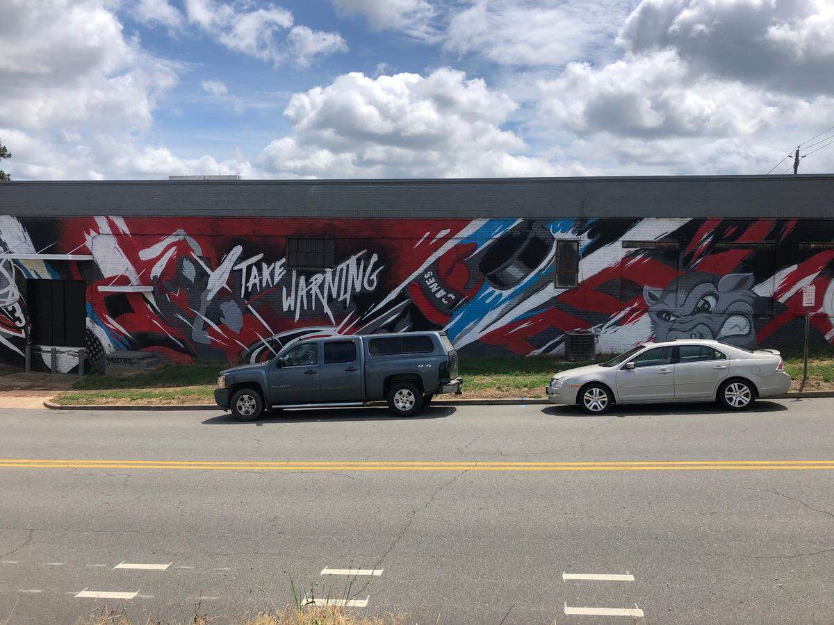 Take warning was painted by Sean Kernick in celebration of the Hurricanes invitation to the 2019 NHL Eastern Conference Finals