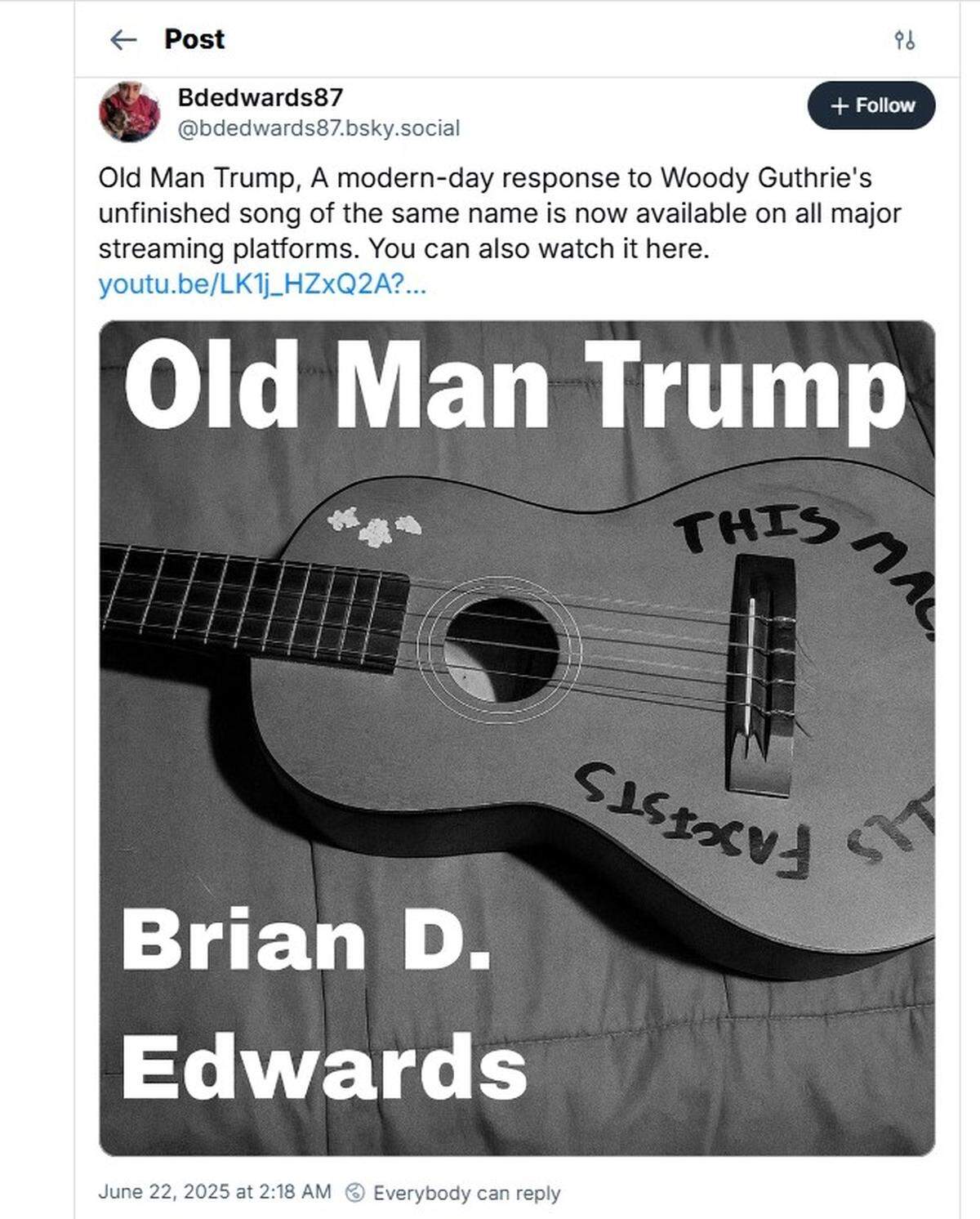 Former Orange County Corp. Brian Edwards posted a video on his YouTube channel in June 2025 for a song called, “Old Man Trump,” which he said “calls out injustice, intolerance, and the legacy of hate left by Donald Trump.”