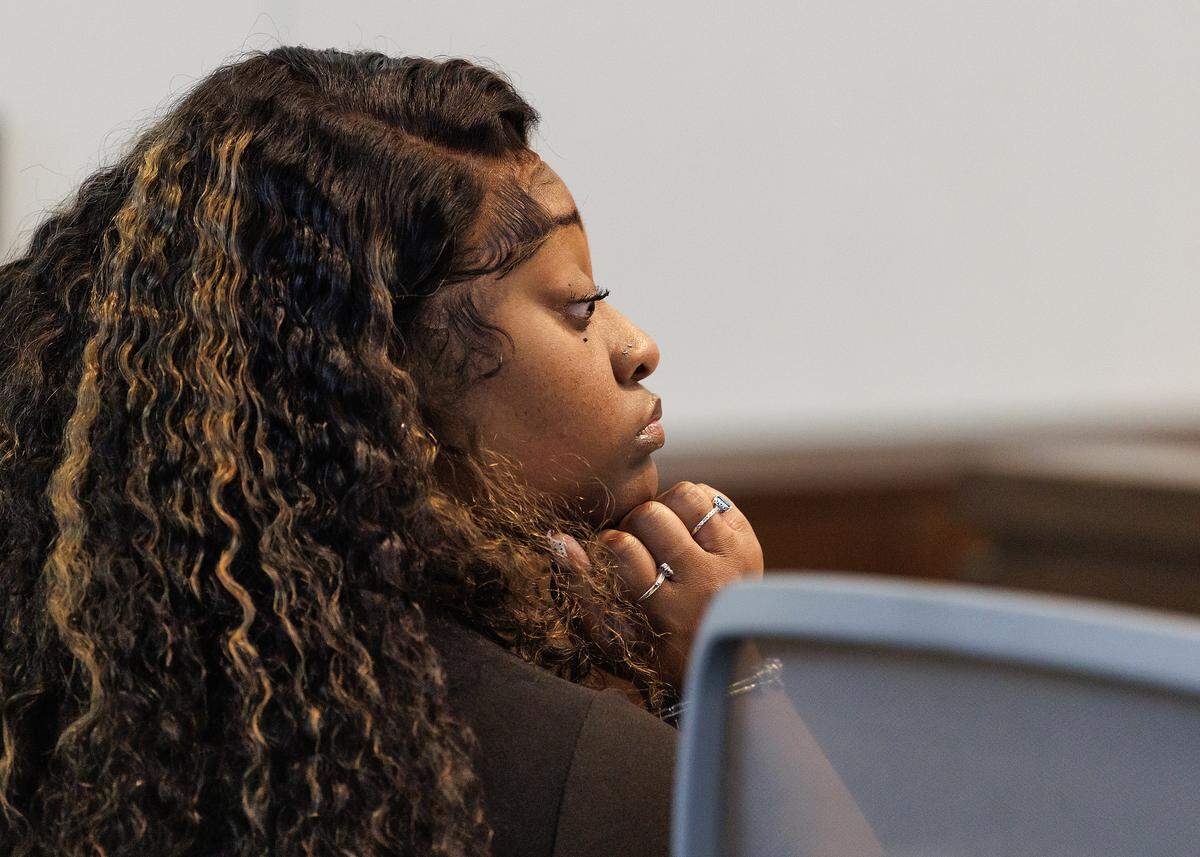 Brenay Kennard listens as a judge in Durham County Superior Court orders her to pay $40,000 on Tuesday, March 24, 2026, while she appeals a judgment ordering her to pay $1.75 million in damages. Kennard filed a motion to stay the enforcement of a November 2025 order for her to pay Akira Montague for alienation of affection and criminal conversation.