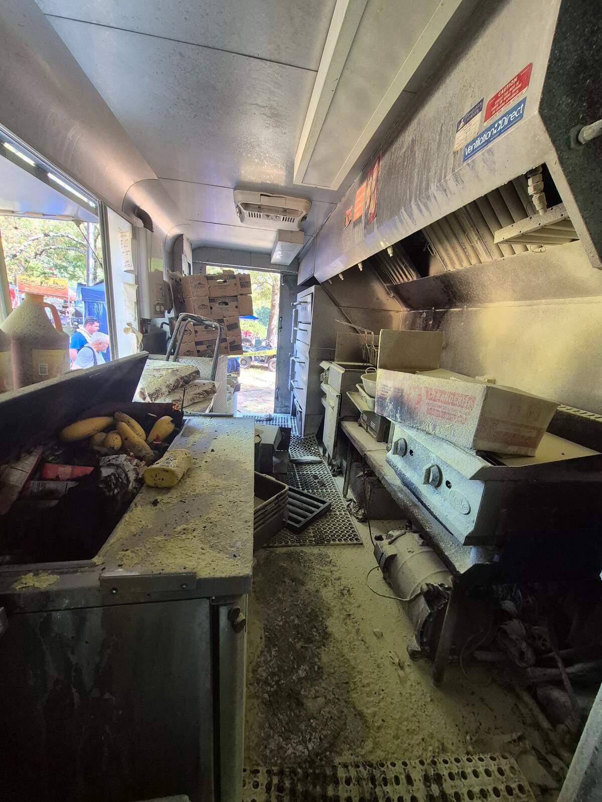 An inside look of the damage to the food truck at the Shakori Hills Festival. A propane gas leak caused an explosion and sent two workers to the hospital.