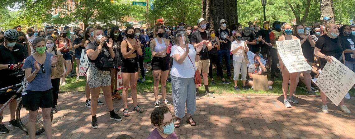 About 1,000 people gathered on the UNC-Chapel Hill campus on Wednesday, June 3, 2020, for a peaceful Black Lives Matter protest before then marching through town.