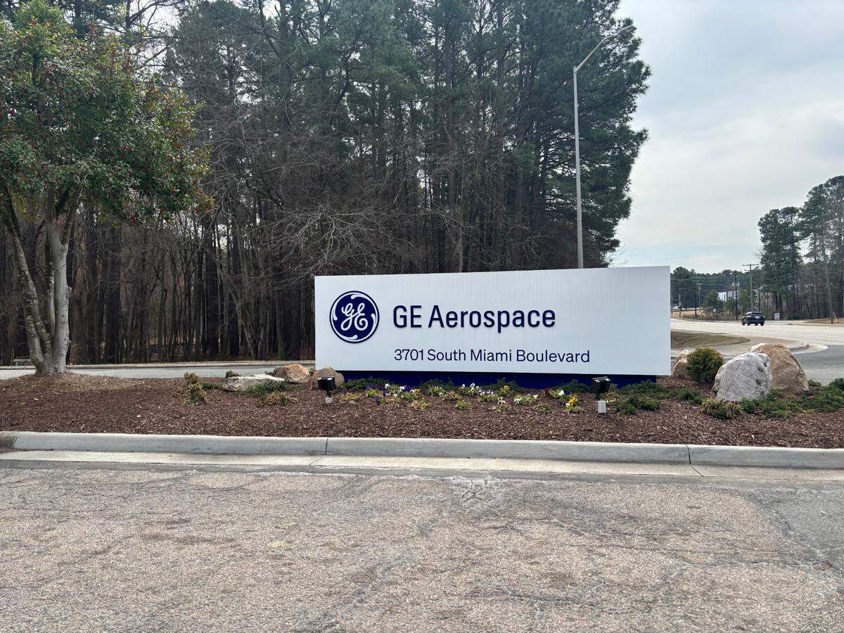 Entrance to the GE Aerospace campus in Durham, North Carolina, where the company has operated since 1993.