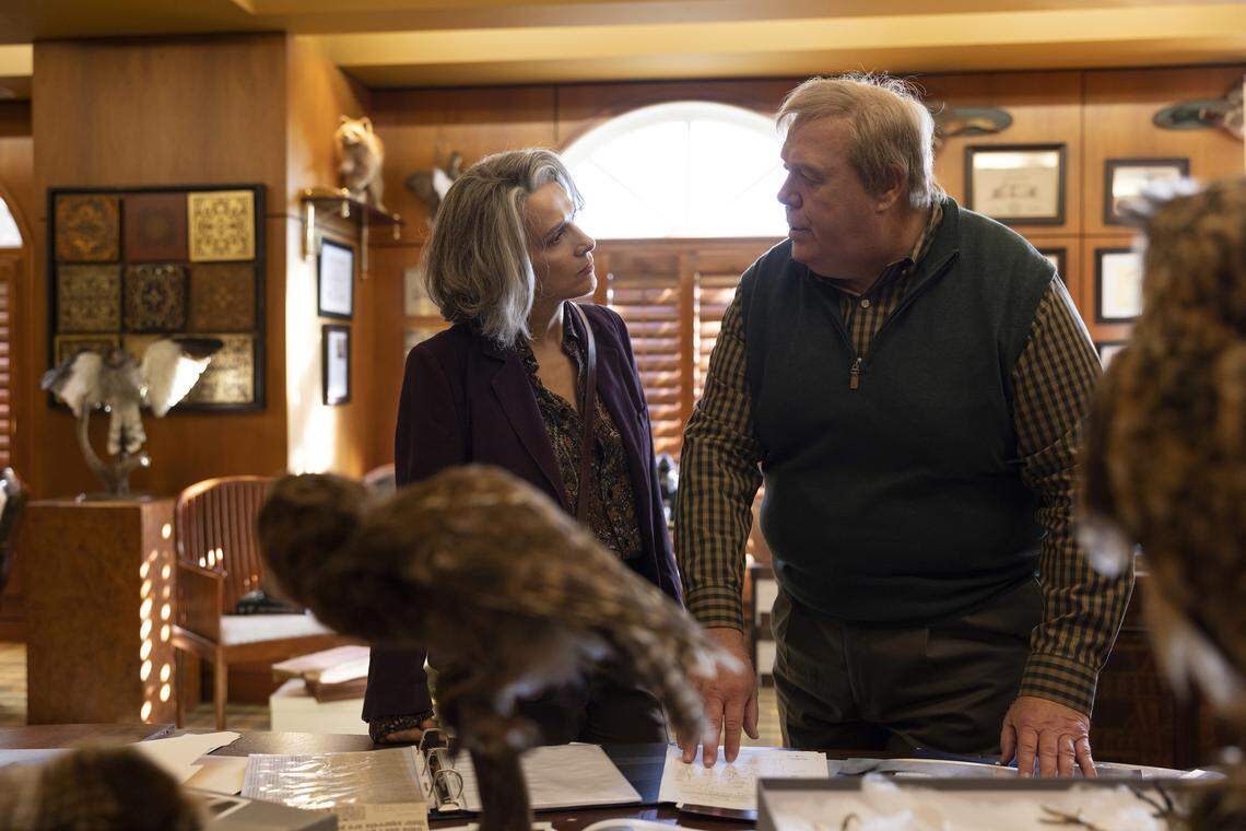 Juliette Binoche as Sophie Brunet and Joel McKinnon Miller as Larry Pollard in the HBO Max series “The Staircase.”