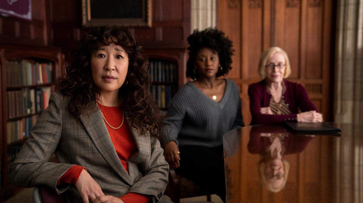 (L to R): Sandra Oh, Nana Menash and Holland Taylor in the Netflix original series “The Chair.”