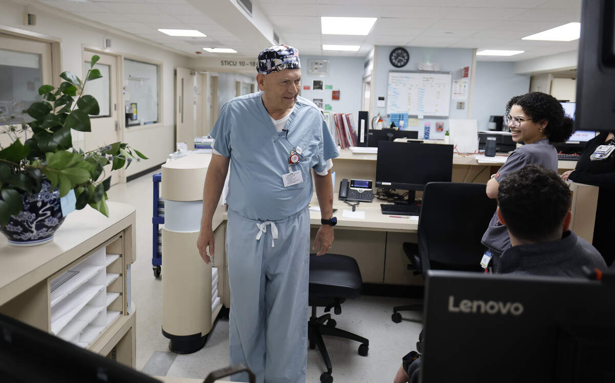 Chuck Harr, a cardiothoracic surgeon and the chief medical officer at WakeMed, talks to staff while touring the WakeMed Raleigh campus Tuesday, June 9, 2026.