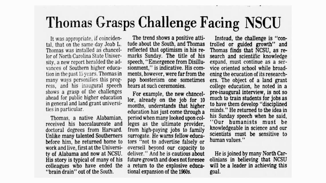 NCSU’s new chancellor addresses “brain drain”— Today in Triangle History