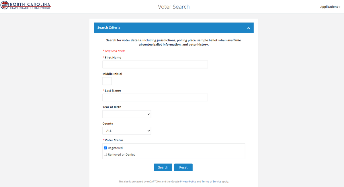 This is what North Carolina’s online Voter Search looks like.