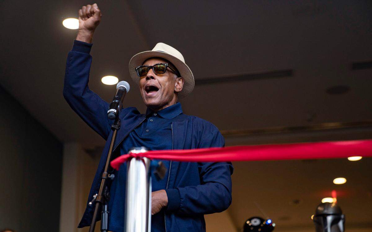 Giancarlo Esposito welcomes the crowd at the start of the annual GalaxyCon on Thursday, July 28, 2022 in Raleigh, N.C. at the Raleigh Convention Center.