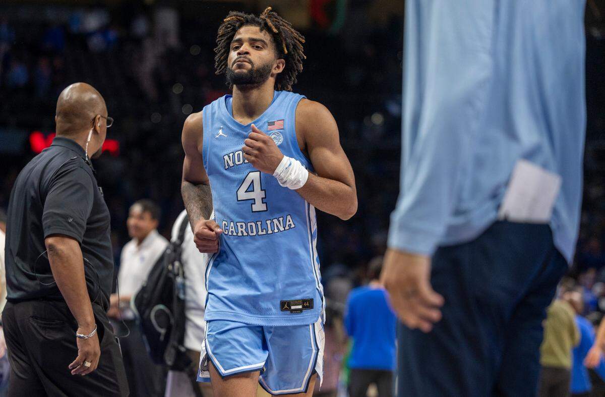North Carolina’s R.J. Davis (4) leaves the court following the Tar Heels’ loss to Kentucky on Saturday, December 16, 2023 at State Farm Arena in Atlanta, Georgia. Davis lead all scores with 27 points.