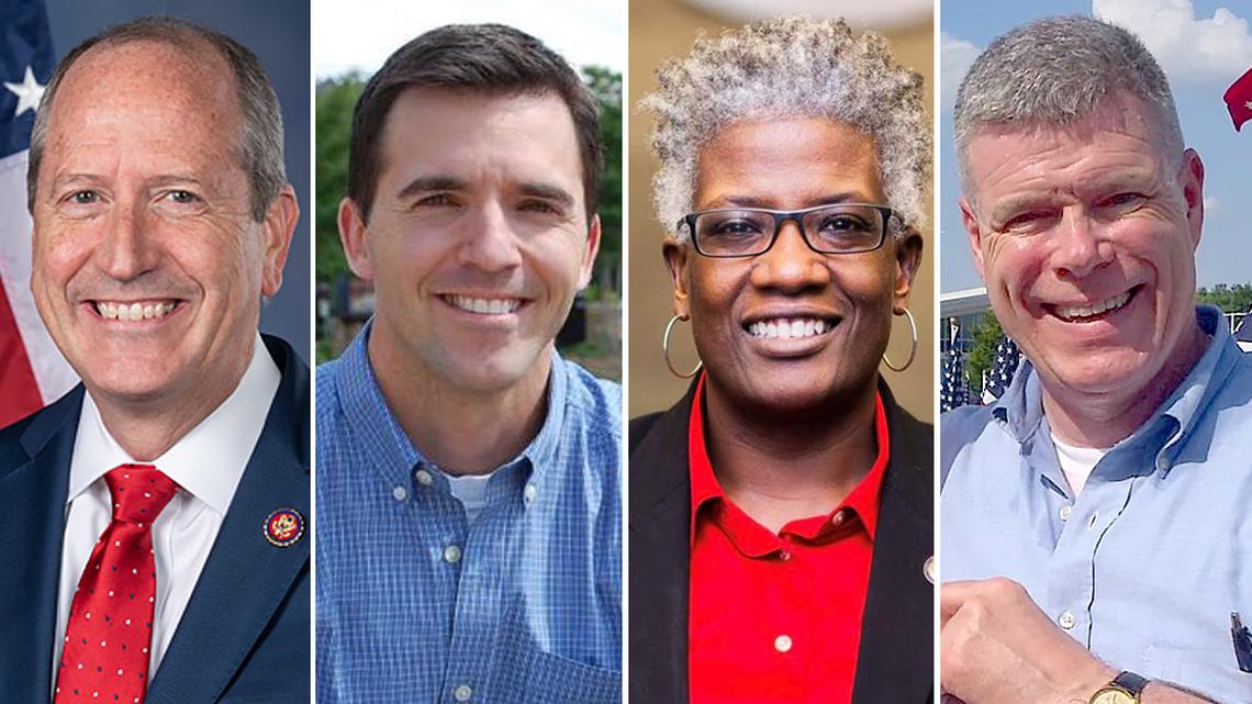 The 2024 candidates for North Carolina Attorney General (from left): Republican Dan Bishop, Democrats Jeff Jackson, Satana Deberry and Tim Dunn.