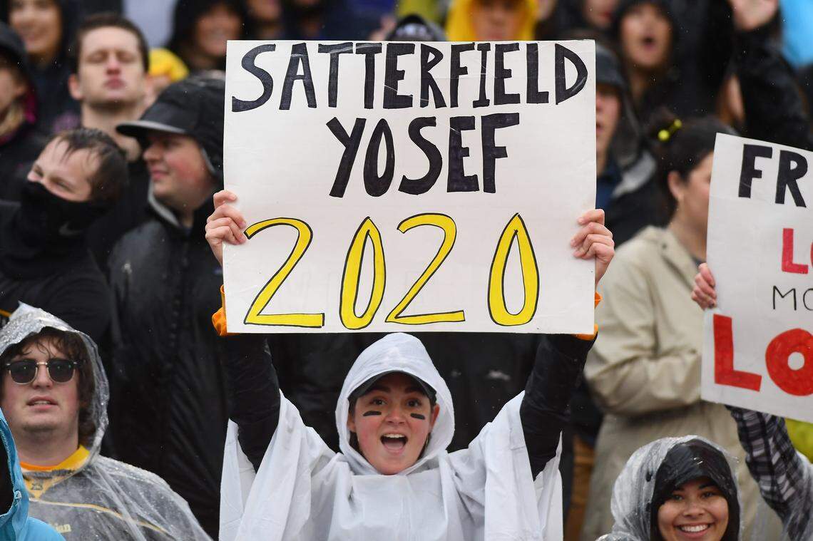 Appalachian State fans show their support for head coach Scott Satterfield and the Mountaineers at the 2018 Sun Belt Conference Football Championship game at Kidd Brewer Stadium on Saturday, December 01, 2018 in Boone, North Carolina. Appalachian State won 30-19.