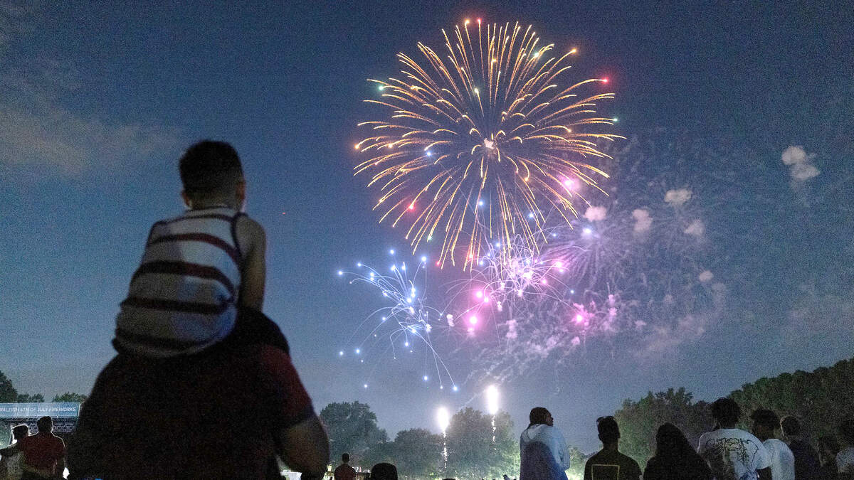 Crowds watch a fireworks display during an Independence Day celebration at Dorothea Dix Park in Raleigh on July 4, 2023.