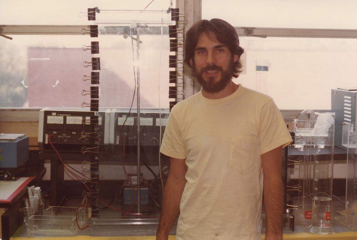 Jude Samulski at the University of Florida in 1980. As a graduate student he worked in Nicholas Muzyczka’s lab on adeno-associated viruses, the building blocks of his gene-therapy technology.