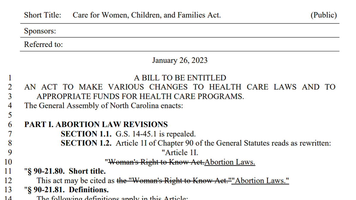 NC Republicans release their 12-week abortion ban. Read the bill.