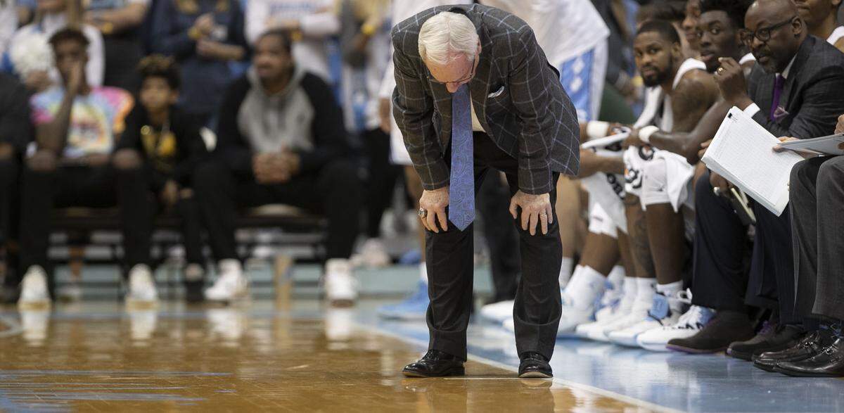 North Carolina coach Roy Williams reacts to a turnover during the first half against Davidson on Saturday, December 29, 2018 at the Smith Center in Chapel Hill, N.C.